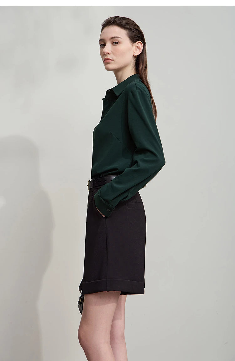 AMII Office Lady Shirt 2025 Autumn New Minimalism thick Long Sleeves Blouse Elastic Cotton Lapel Women's Clothing 12553079