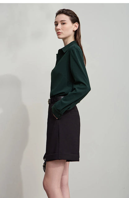 AMII Office Lady Shirt 2025 Autumn New Minimalism thick Long Sleeves Blouse Elastic Cotton Lapel Women's Clothing 12553079