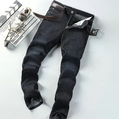 Men Fashion Stretch Jeans Male Classic Business Slim Fit Straight Leg Denim Trousers Solid Casual Long Pants.