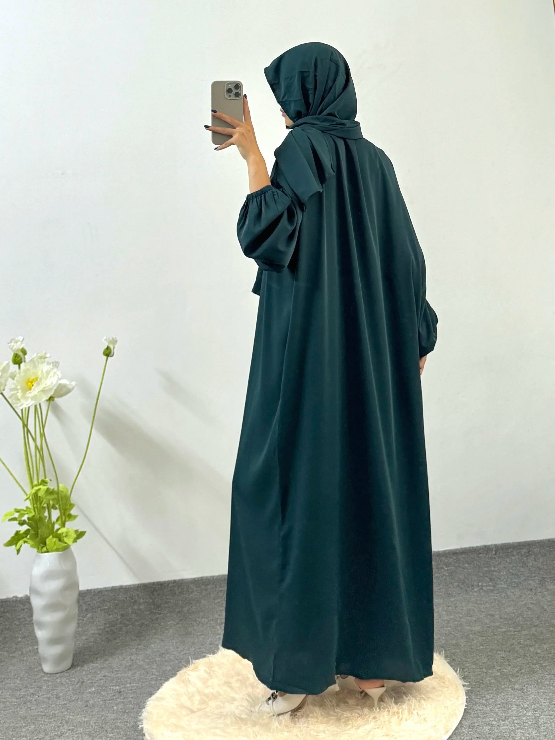 Ramadan Modesty Prayer Dress Women Jilbabs Kaftan Muslim Abayas Dubai Robe Hijab Smocking Sleeve Dresses Islamic Clothing.