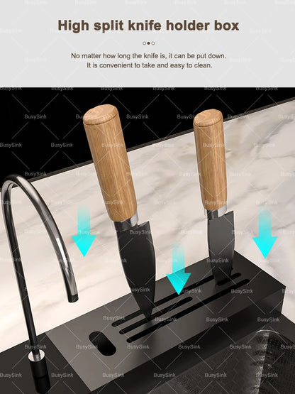 Küchenspüle aus Edelstahl mit Wasserfall, extra große Einzelschüssel, Digitalanzeige, multifunktionale Geschirrspülbecken