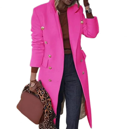 2025 Herbst Zweireiher Revers Lange Wollmäntel Elegante Slim Fit Taschen Lange Ärmel Mantel Damen Straße Oberbekleidung.