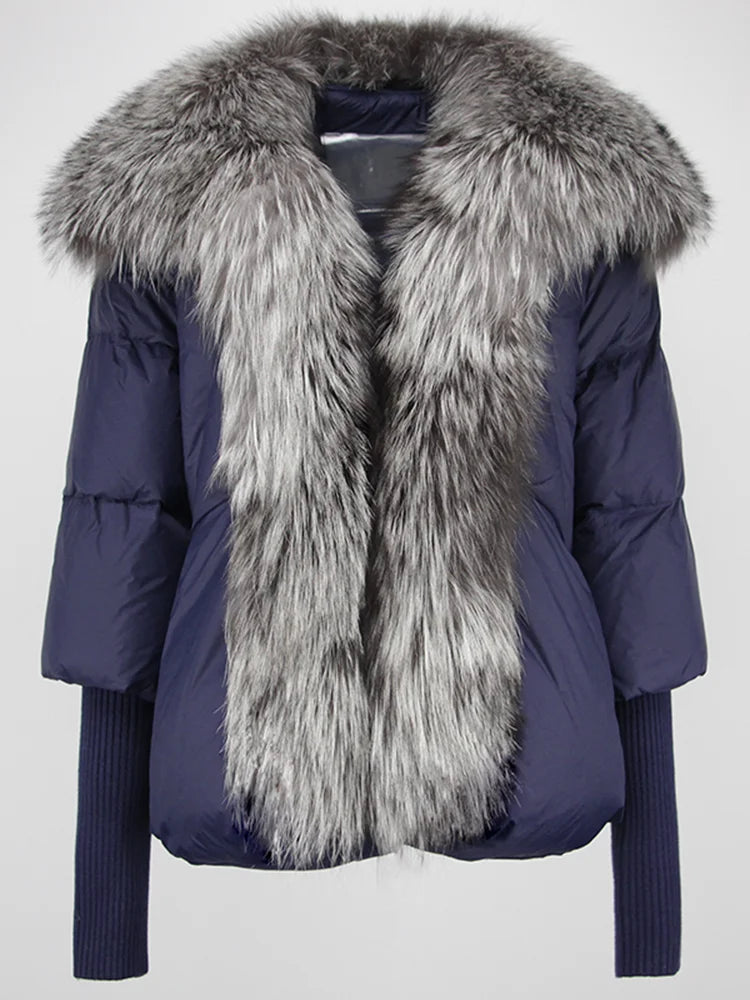 Lose Natürliche Echt Fox Pelz Kragen Mantel Dicke Neue Europäische Mode Weiße Ente Unten Jacke Winter Frauen Warme Luxus Oberbekleidung