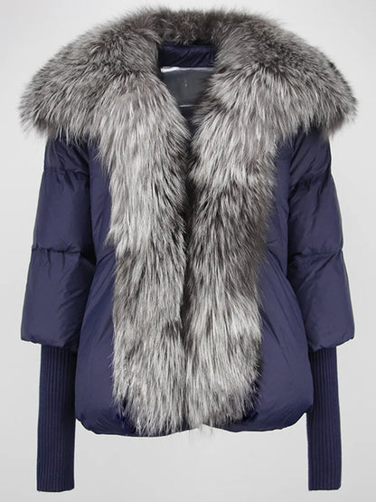 Lose Natürliche Echt Fox Pelz Kragen Mantel Dicke Neue Europäische Mode Weiße Ente Unten Jacke Winter Frauen Warme Luxus Oberbekleidung