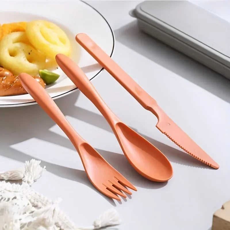 3In1 Portable Cutlery Set Reusable Home Travel Utensil Set Fork Spoon Knife with Box Dinnerware Set Picnic Camping Tableware.
