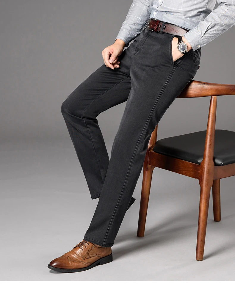 Spring Autumn Men's Classic Business Jeans Straight Elastic Fashion Washed Denim Trousers Brand Clothing Office Jean Pants Male.