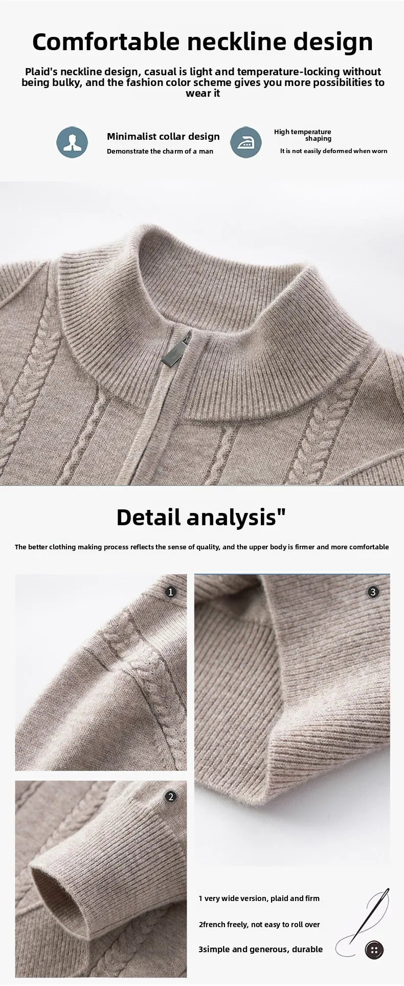 High End 100% Australia Wool Cashmere New Autum Winter Fashion Brand Casual Zip Up Men Pullover Knit Half Turtleneck Sweater.