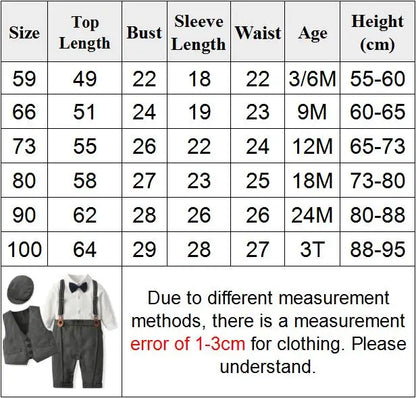 Newborn Boy Formal Clothes Set Infant Boy Gentleman Birthday Romper Outfit With Hat Vest Long Sleeve Infant Jumpsuit Suit Formal.