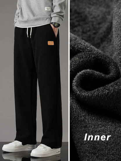 Winter Thick Warm Corduroy Sweatpants Men Fleece Liner Drawstring Straight Loose Track Pants Male Casual Fleece Thermal Trousers.