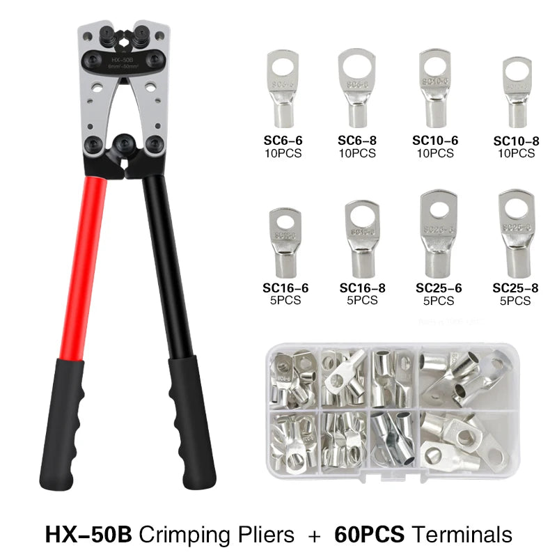 Crimpzange Rohrklemmen Crimper Sechskant-Crimpwerkzeug Multitool Batterie Kabelschuh Kabel Handwerkzeuge HX-50B 6-50 mm2 AWG 10-0
