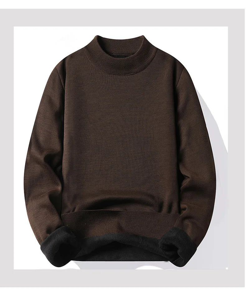 Men's Pullover Soft Sweater Winter Velvet Shirts Brand Clothing Knitted Fleece Warm Cold Blouse Slim Fit Bottom Shirts.