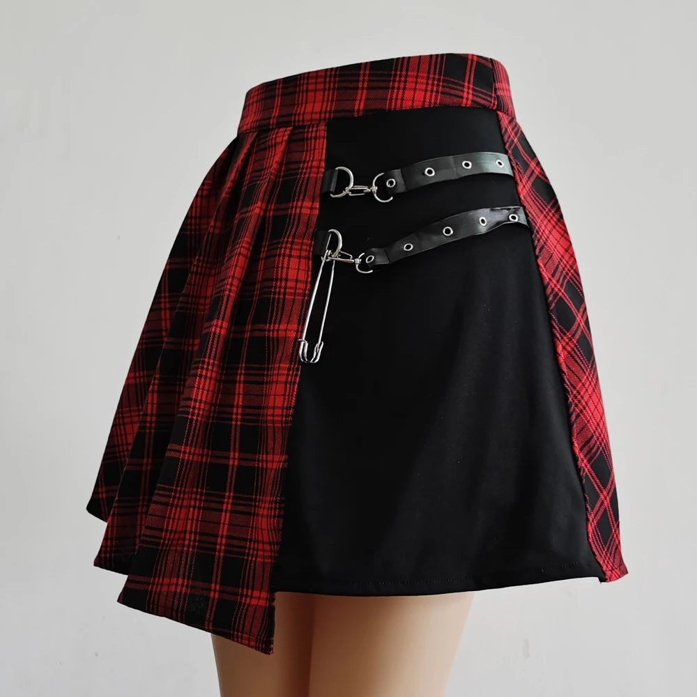 Gothic Sweet Women Pleated Skirt Fashion Plaid Mini High Waist Chic Skirt Kawaii Summer Casual Ladies Plaid Pleated Skirt.