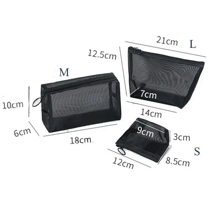 1pcs Transparent Mesh Zipper Cosmetic Bag Women Necessary Organizer Fashion Small Large Black Toiletry Bags Makeup Pouch Case