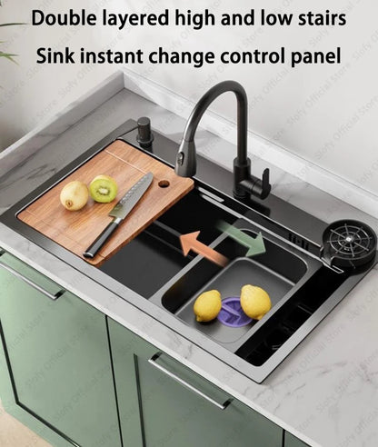 Multifunctional Kitchen Sink Large Capacity Single Bowl Stainless Steel Sink Vegetable Workstation With Faucet Drain Accessories