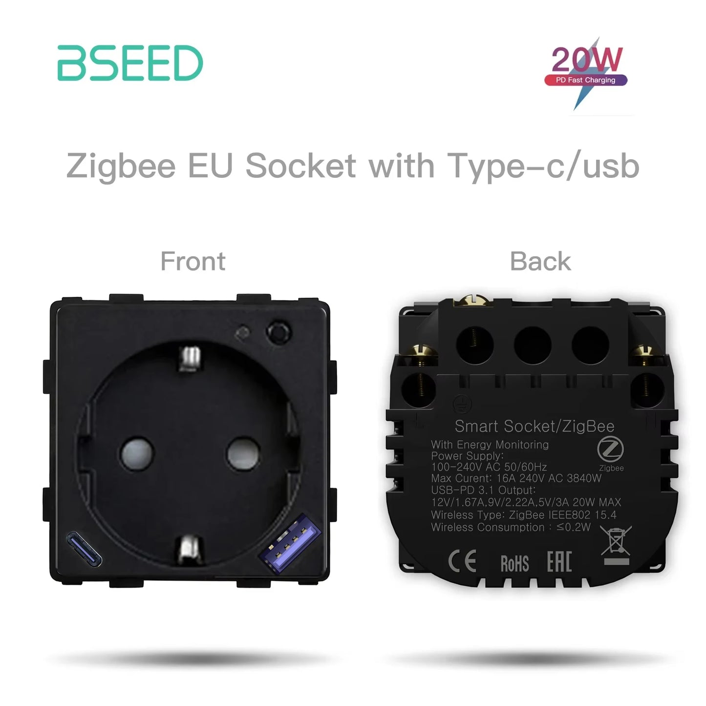 BSEED Zigbee EU/FR/UK/Universal Smart Steckdose Stecker Funktion Teile Mit Power Monitor Glas Rahmen DIY Teile Kostenlose Kombinieren