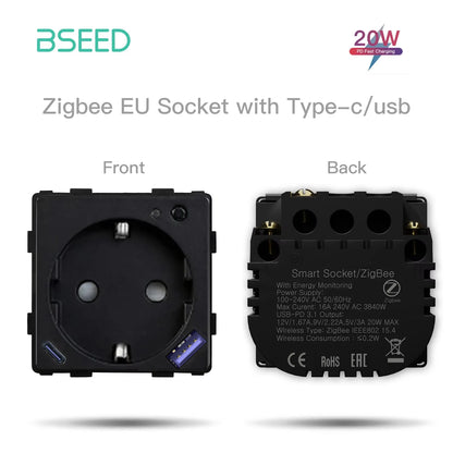 BSEED Zigbee EU/FR/UK/Universal Smart Steckdose Stecker Funktion Teile Mit Power Monitor Glas Rahmen DIY Teile Kostenlose Kombinieren