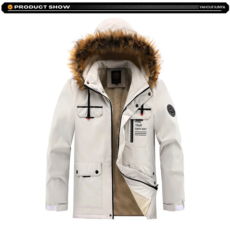 New Winter Men Outwear Fleece Warm Removable Hooded Hiking Jacket Men Outdoor Windproof Casual Fashion Jacket Coat Male Clothing.