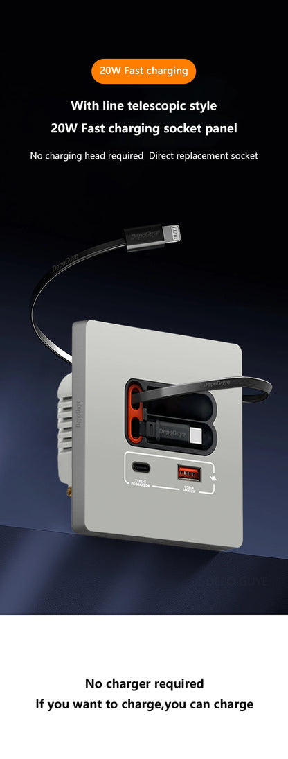 EU Universal 20W USB C Smart Steckdose Panel mit Dual Typ-C Schnellladeanschlüssen Steckdose, Handy-Lade-Typ-C-Buchse.