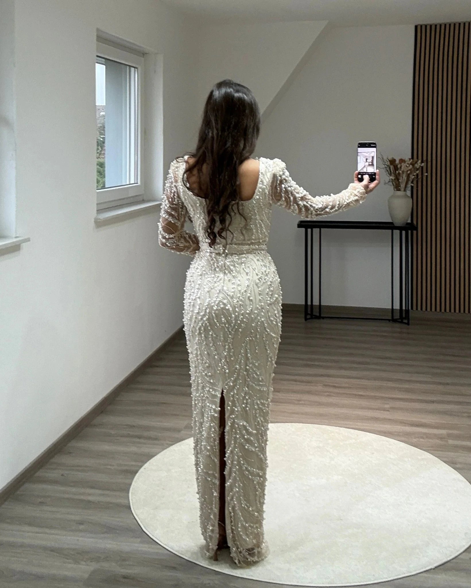 BABYONLINE Maßgeschneidertes Abendkleid All CoPearl Sleeve Full Crystals Etuikleid Abiye.