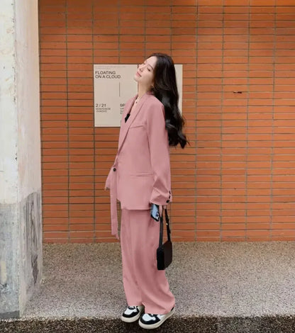 Women's Fashion Office Suit Set Casual Oversized Blazer And Wide Leg Pants Two-Piece Long Sleeve Top Bottoms Combo.