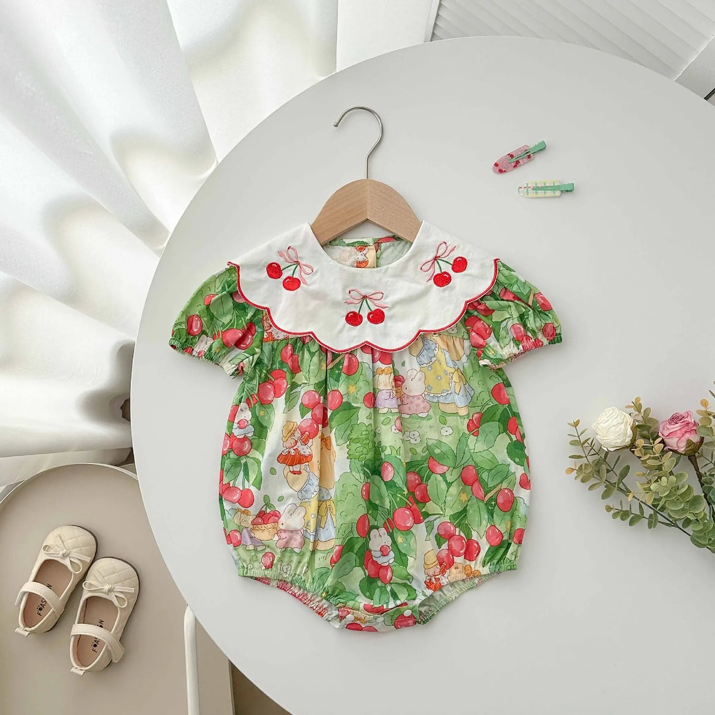 0-2 Jahre Baby Mädchen Kleidung Peter Pan Kragen Kleinkind Mädchen Body & One Piece Bunny Print Baby Mädchen Kleidung