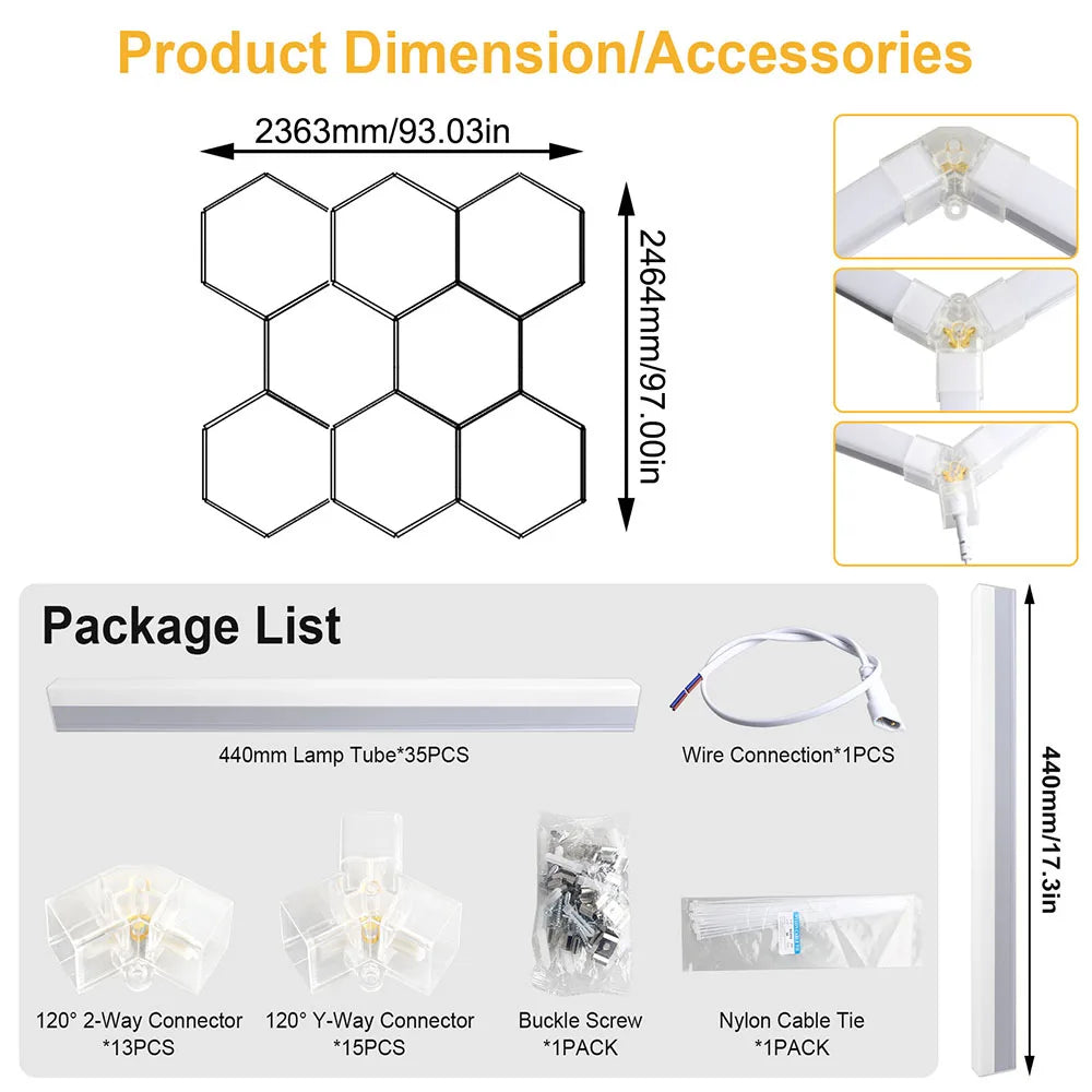 High brightness honeycomb hexagonal garage LED light 6500K suitable for garages, 4S workshops, car beauty shops, gyms.