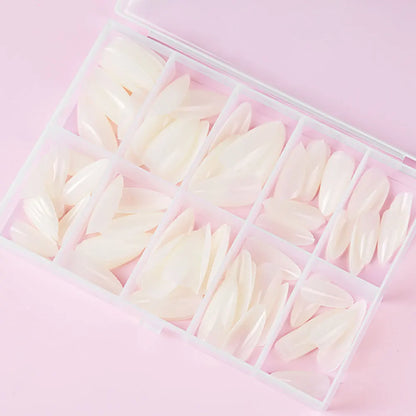 120pcs/box Red White Glossy Acrylic Medium Almond False Nails Solid Color Press-On Nails 12 Sizes Almond Artificial Fake Nails.