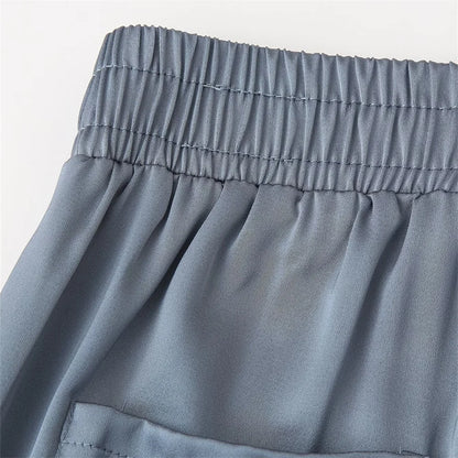 Summer New Product Women's Style Flip Collar with Beaded Embroidered Shirt, High Waist Straight Leg Pants Set