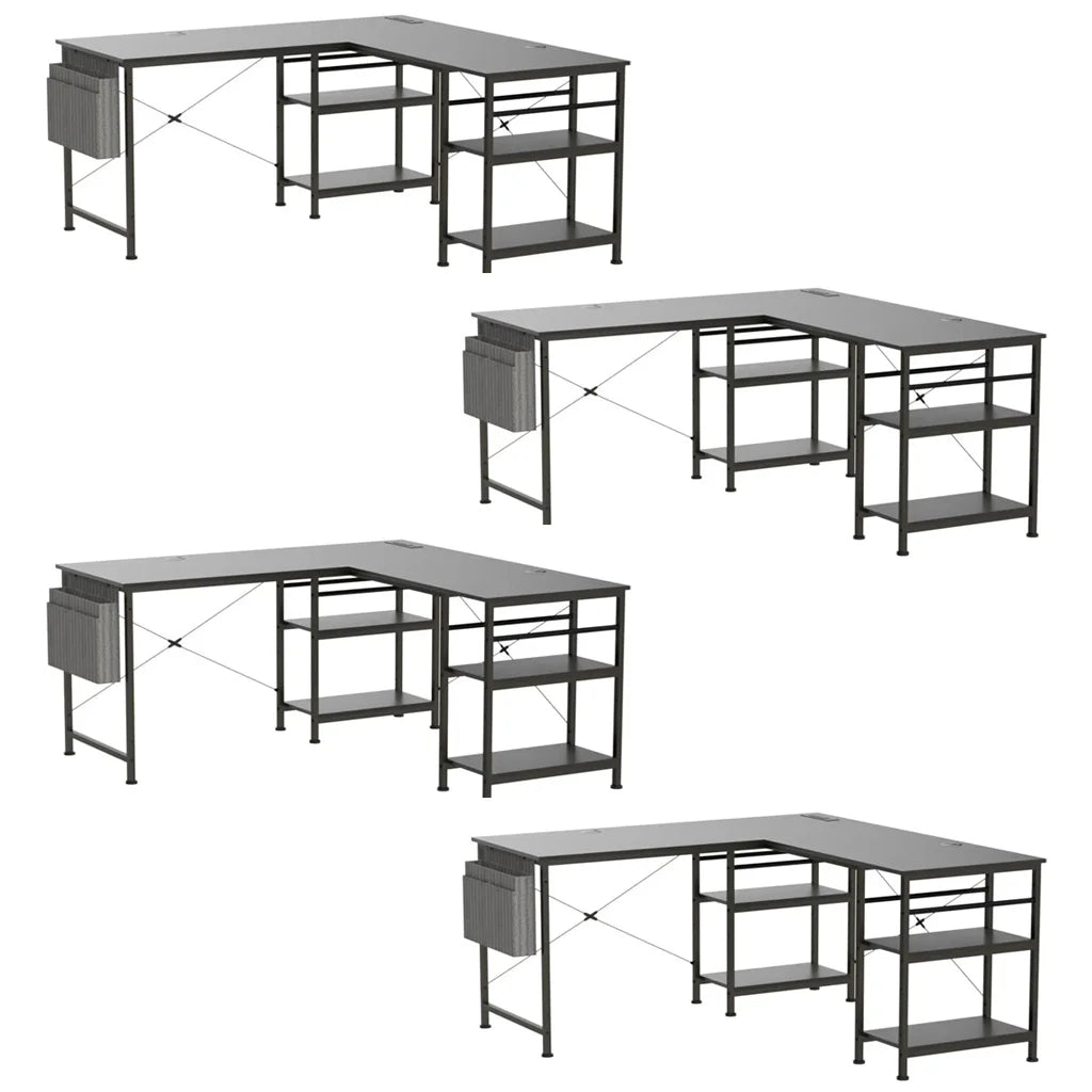 L-förmiger Schreibtisch Computertisch mit Regal, großer Arbeitsplatz, Home Office Gaming Tisch, höhenverstellbar, Schwarz