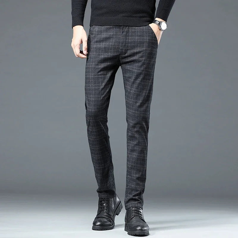 Spring Autumn Korea Plaid Pants Men Fashion Comfortable Elastic Casual Business Trousers Male Formal  Suit Pant.