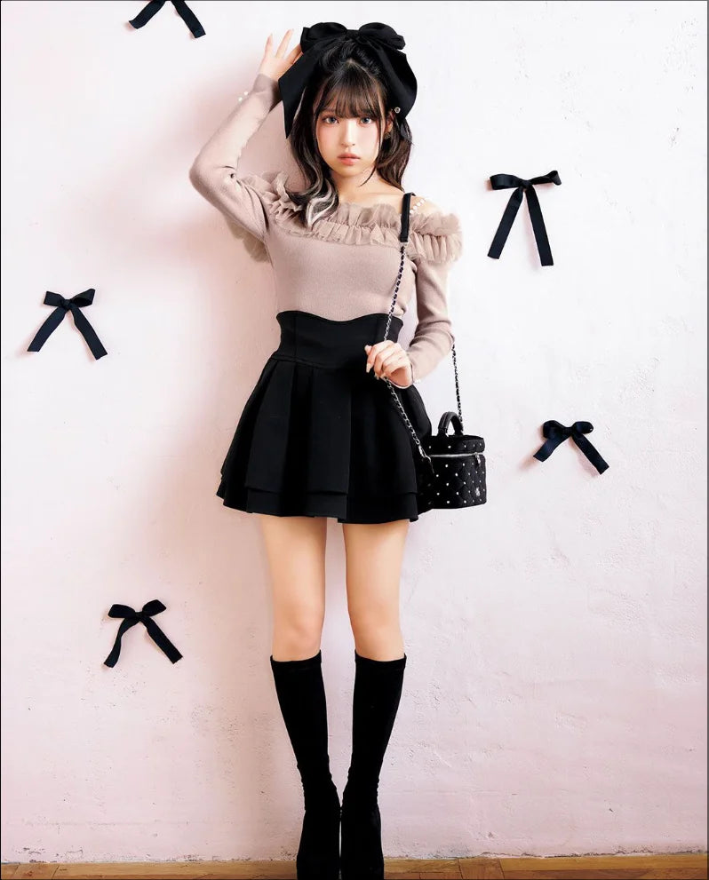 Japanese Lolita Skirts Ruffled Pleated Plaid Skirt Women 2025 Spring New Elastic High Waist Slimming Gentle Mini Skirt Culottes.