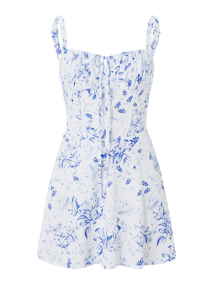 Combhasaki Damen-Kleid, elegant, Blumendruck, tief ausgeschnitten, zum Binden, ärmellos, Cami, figurbetont, Korsett, kurzes Kleid, Sommer, rückenfrei, Party, Clubwear.