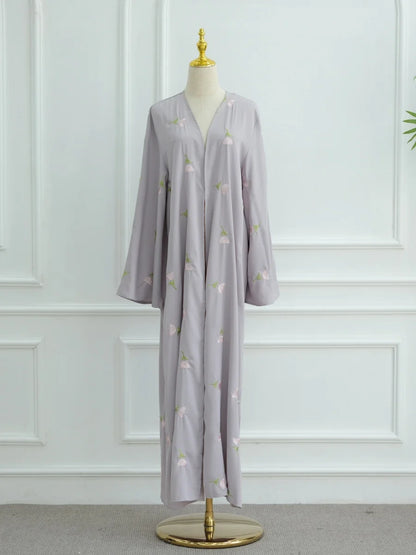 Women Middle East Arabic Dubai Abaya Luxury Rose embroidery Kimono Cardigan Long Dress Modest Robe Femme Islam Clothing Kebaya.