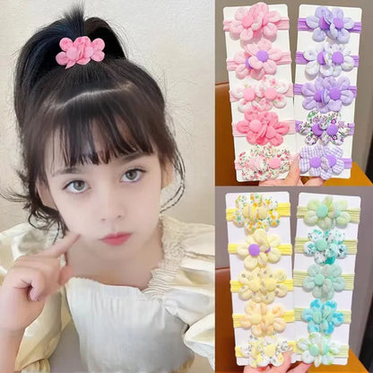 Colorful Flower High Elasticity No-Damage Towel Ring for Girls Cute Baby Hair Ties Comfortable Soft Hair Bands for Kids.