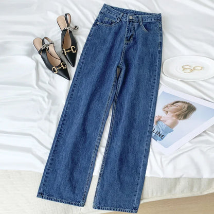 Vintage High-waisted Loose-fit Slimming Straight-leg Jeans For Women Trendy Long Trousers A Retro Flair.