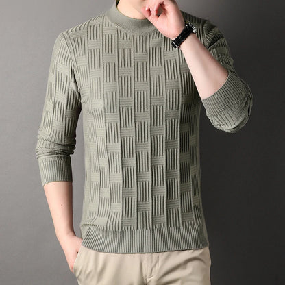 Luxury high-quality round neck exquisite plaid knitted sweater men's autumn and winter new casual warm comfortable pullover.