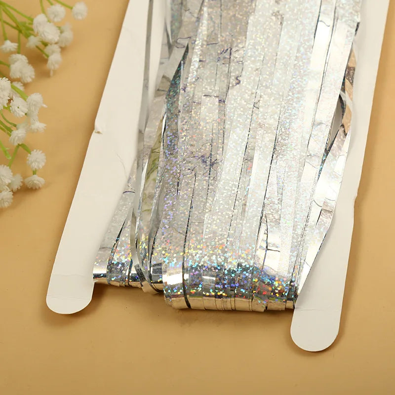 Günstig als Party, Metallic-Lametta-Folie, Fransenvorhänge, Hintergrund für Geburtstag, Silvester, Party, Foto, Hochzeit, Dekoration