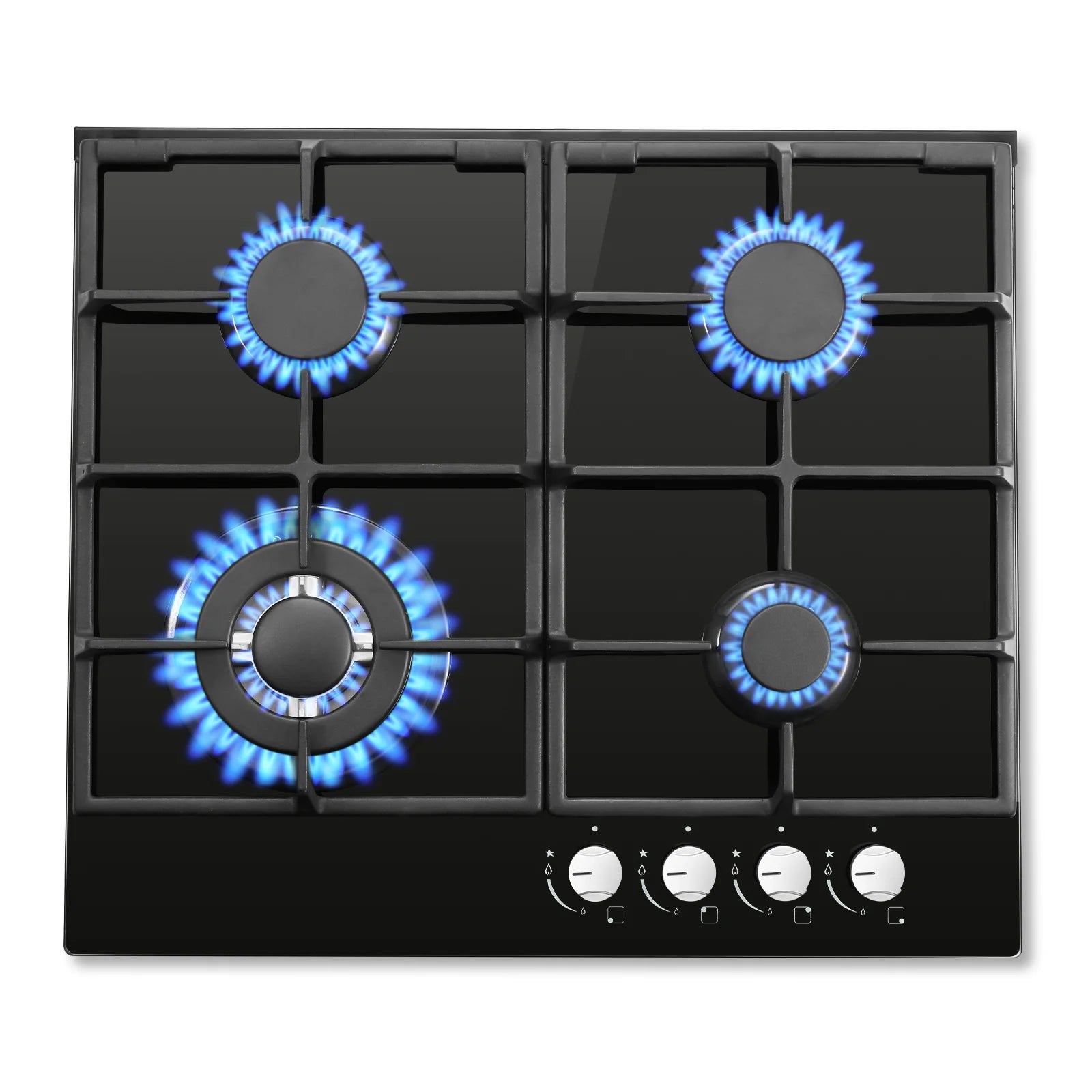 ‌58cm Gas Hob | 4 Burner Dual Fuel (NG/LPG) 8060W Auto Flame Shut-off & Tempered Glass Surface | Built-in/Freestanding 220-240V.