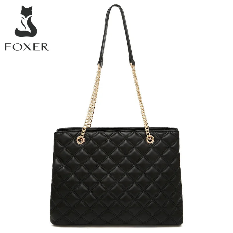 FOXER Women Fashion Quilted Shoulder Bag Female Classic Underarm Bag Vintage Lady Simple Tote Bags Chrismas Gift.