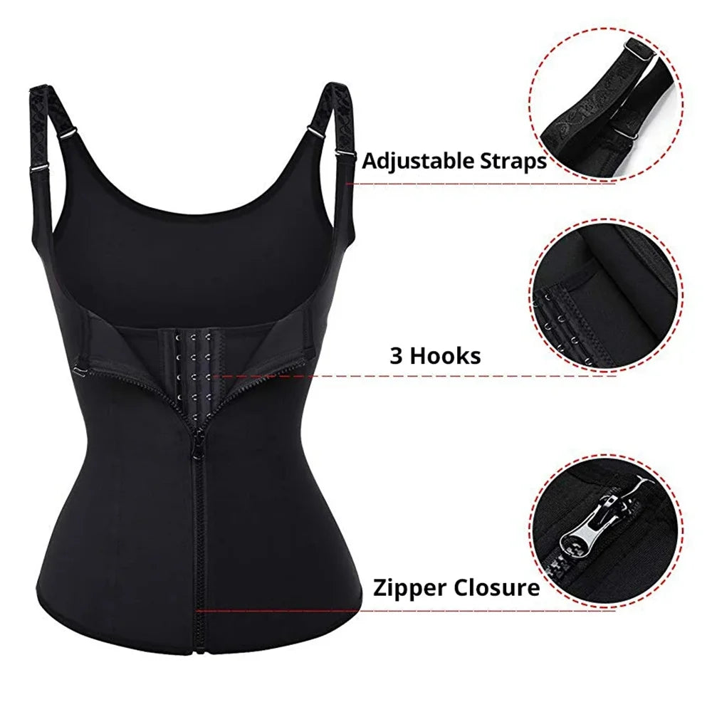 Waist Trainer Tank Top For Women Zipper Body Shaper Tummy Control Sleeveless Top, Women's Activewear Body Shaping Underwear.