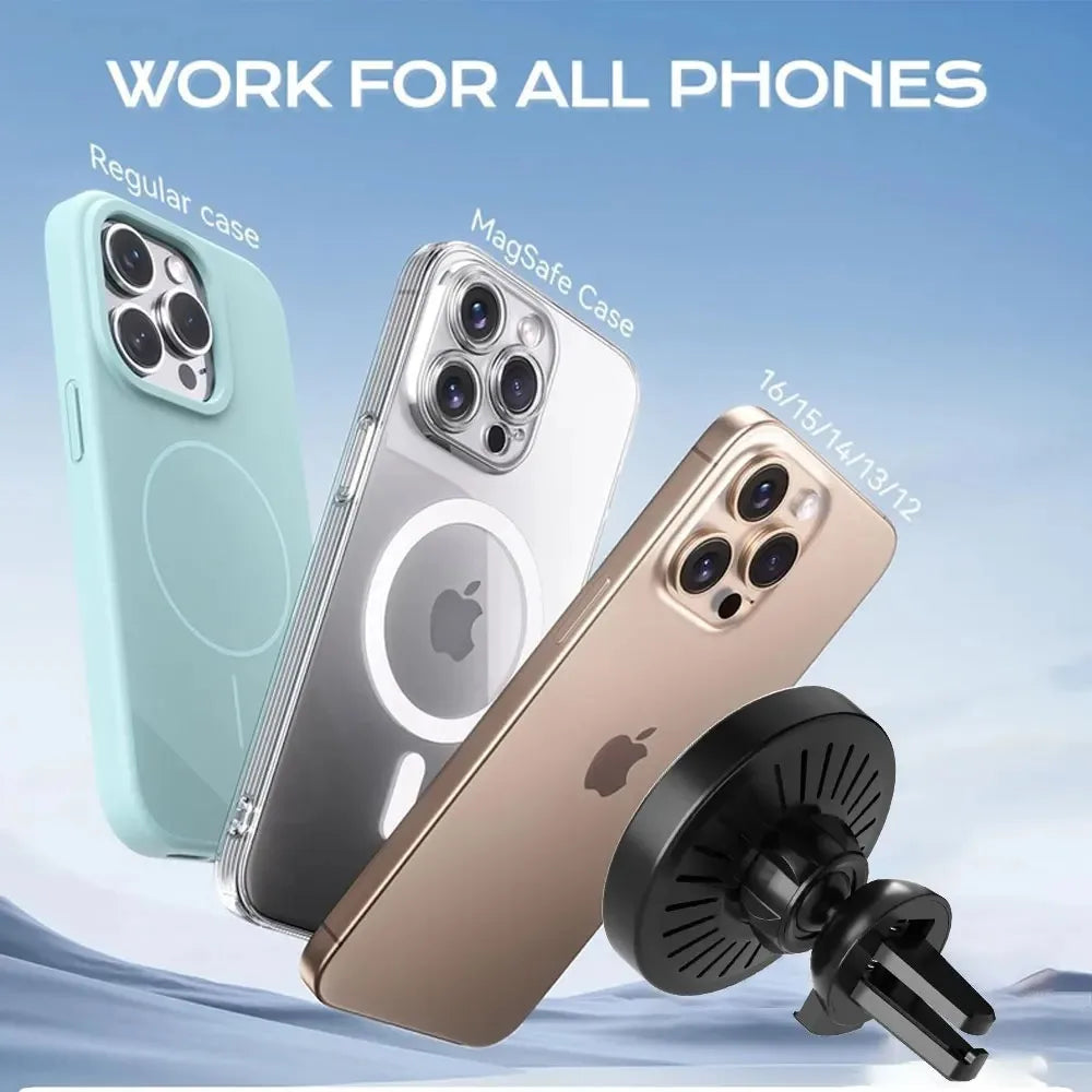 Magnetic Wireless Charger 360 Rotation Air Vent Phone Holder Stand For Magsafe iPhone 16 15 14 13 12 Pro Max Fast Charging Mount.