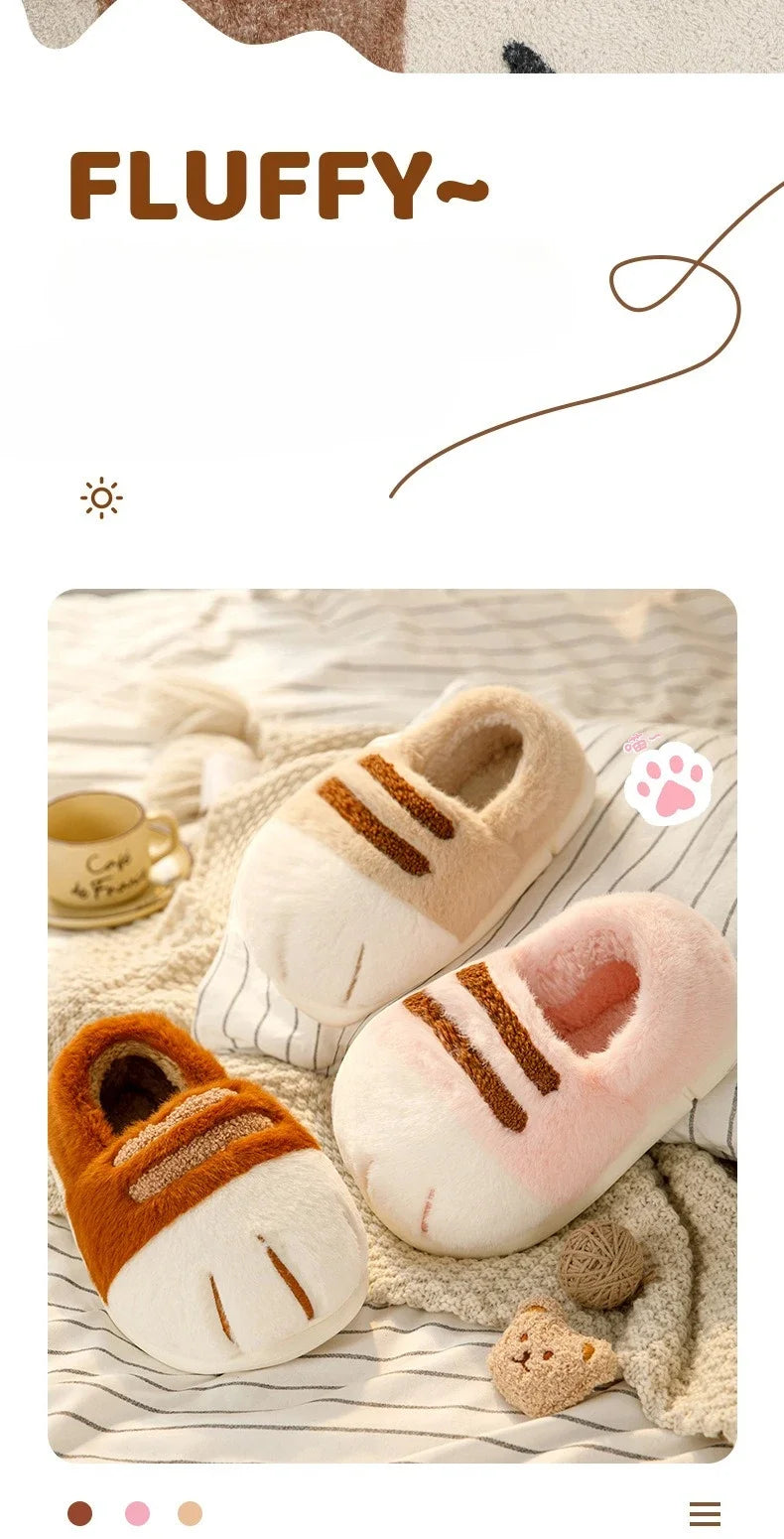 Winter Warm Slipper Women Home Fuzzy Cat Paw Claw Fur Plush Indoor Lazy Female Thermal Furry House Shoe Funny Flat flip flop.