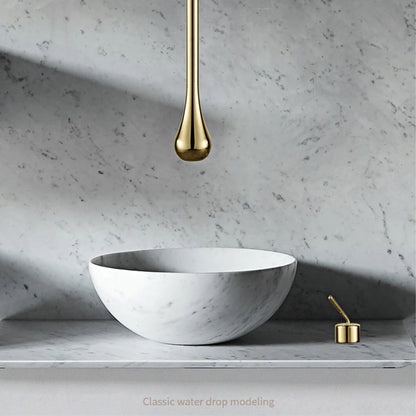 Luxuriöser Badezimmer-Wasserhahn aus gebürstetem Goldmessing im Deckendesign mit doppelter Steuerung von Hot & Cold-Waschtischarmaturen. Einfacher und anpassbarer Wasserhahn