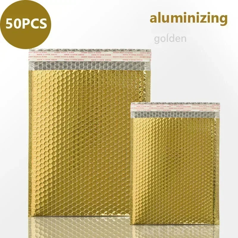 50Pcs Bubble Mailer Shipping Bag Multi Color Holographic Small Business Supplies Metal Bubble Mailer Bags Envelope Mailing.