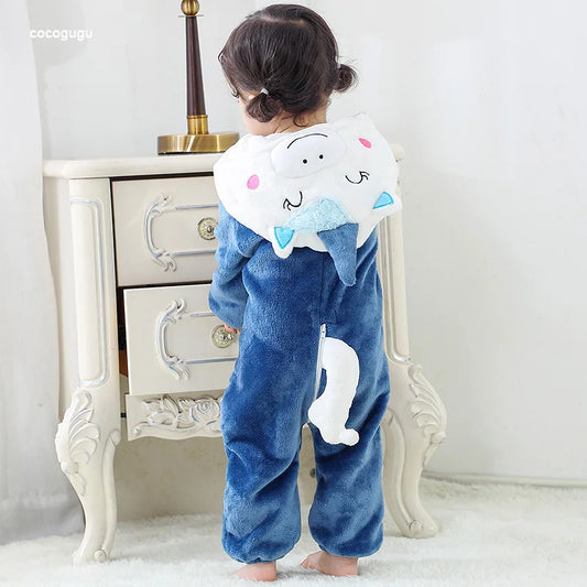 Blau rosa Einhorn Stram pler Baby Boy Mädchen Pyjama bebe Kleidung niedlichen Bodys Flanell warme einteilige Winter Halloween Tier Outfit