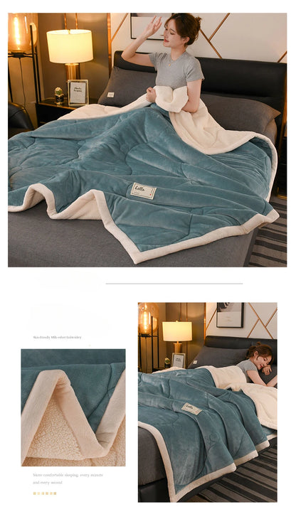 Milk Fleece Autumn Winter Warm Weighted Blankets for Beds European Thickened Beibei Velvet Throw Blanket Warmth Quilt Comforter
