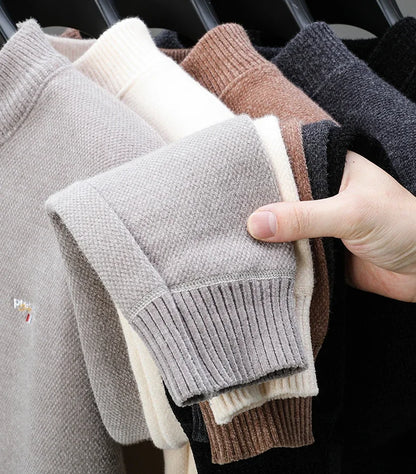 Luxury high-end round neck sweater men's winter trend brand embroidered Korean version casual plush warm thick knitted pullover