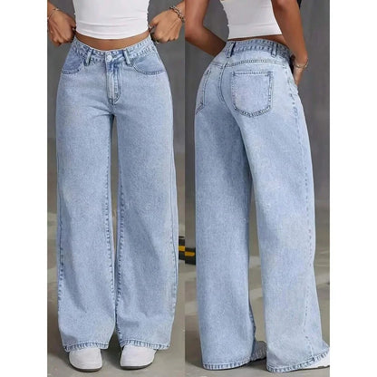High Waist Straight Leg Women's Jeans Cross-Border Sweet And Spicy Style Loose Casual Long Trousers Spring Autumn.