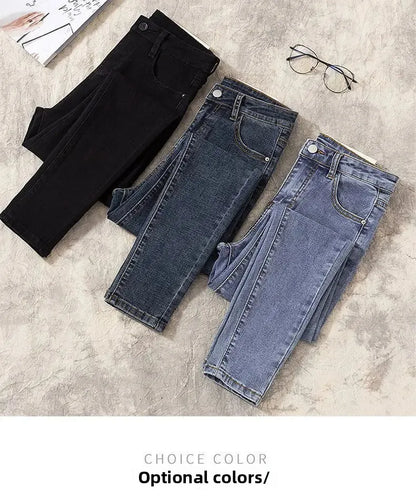 High Waist Nine-Tenths Women's Skinny Jeans Elastic Slimming Fashionable Spring Autumn New Style Small Foot Tight Pants.