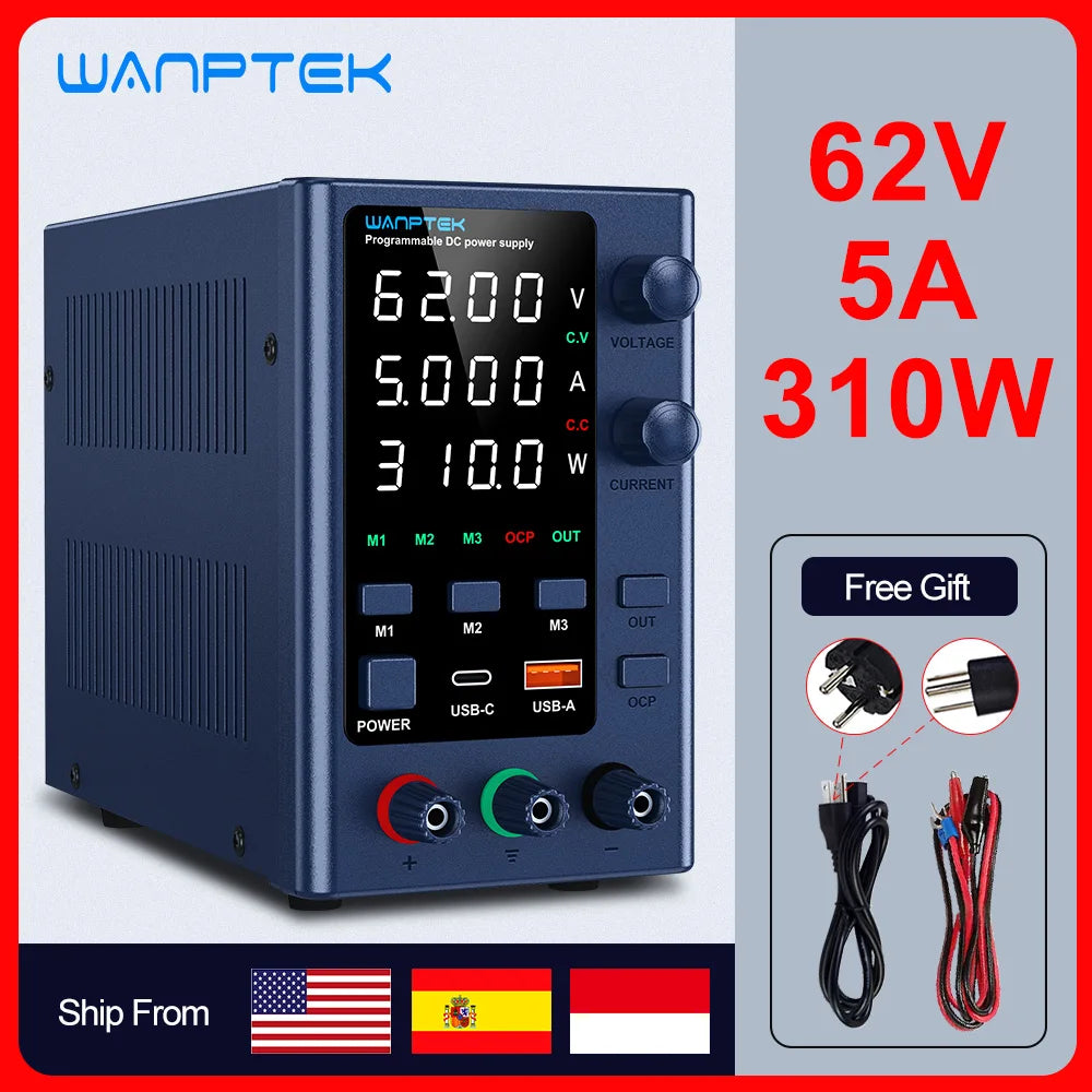 Wanptek Adjustable DC Power Supply 30V 10A LED Lab Bench Power Source Stabilized Switch Power Supply Voltage Regulator 60V 5A